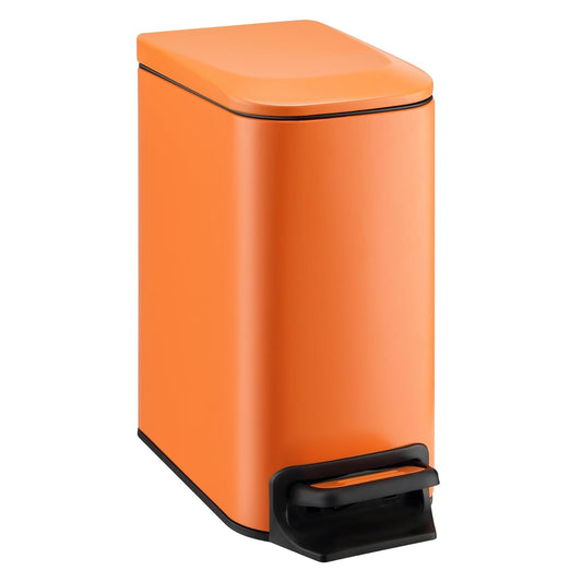 TIPGO Small Bathroom Trash Can with Lid Soft Close, 6 Liter / 1.6 Gallon Stainless Steel Garbage Can with Removable Inner Bucket, Step Pedal, Slim Trash Cans for Bedroom, Office, Kitchen (Orange)