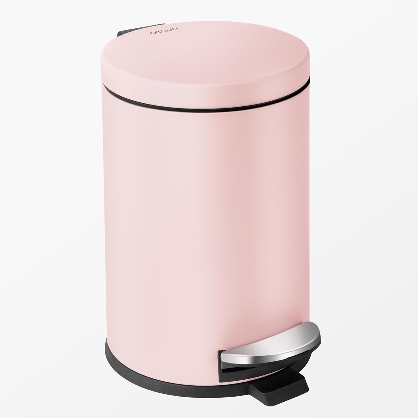 Cesun 1.2 Gallons Small Pink Trash Can, Bathroom Garbage Can with Lid and Foot Pedal, Mini Round Wastebasket for Bathroom, Bedroom, Office, 4.5 Liters / 1.2 Gallons, Pink
