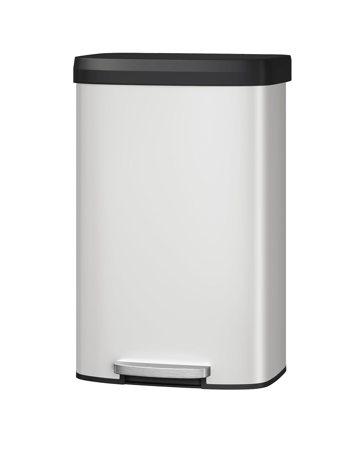 Garvee 21 Gallon / 80 Liter Metal Trash Can with Lid, Large Garbage Can for Kitchen, Rustproof Step-on Kitchen Metal Trash Bin with Liner Rim, Rear Handle, Soft Close Plastic Lid, White