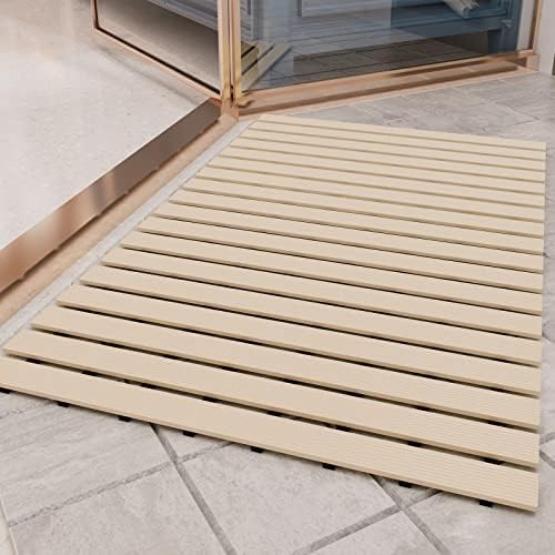 Shower-Mat Non Slip, PADOOR Heavy Duty Bathtub-Mat Curlable Quick Drain Sturdy Bath Tub Mat Without Suction Cups for Indoor Outdoor Use 17x36 Inch Beige