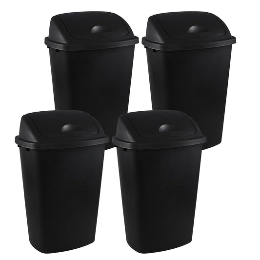 13 Gallon / 50 L Swing Lid Tall Kitchen Trash Can, 4-Pack, Restaurants, Garage, Classroom, Office Garbage Bins, Black