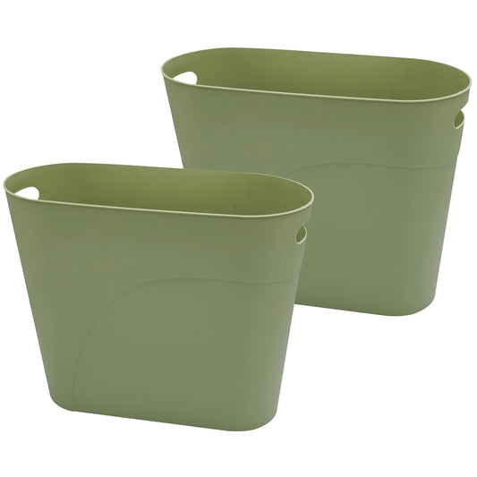 Small Trash Can Plastic Bathroom Wastebasket 3.2 Gallon Slim Garbage Container Bin with Handle for Home Kitchen Bathroom Bedroom Office, 2 Pack (Green)
