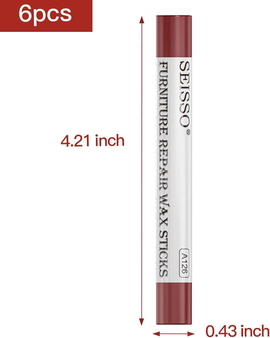 SEISSO Wood Filler Sticks- 6 Pcs, Furniture Repair Wax Crayons, Furniture Marking Repair - Scratch, Cracks, Hole, Table, Wood Floor, Guitar - Crimson Rose