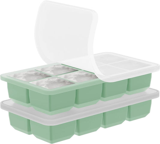 2 Pack Silicone 2 Inch Large Ice Cube Molds for Cocktails Wine Fruit and Bourbon Whiskey Easy Release Ice Cube Tray with Lid Ideal for Cold Drinks and Entertaining Gatherings (Mint Green)