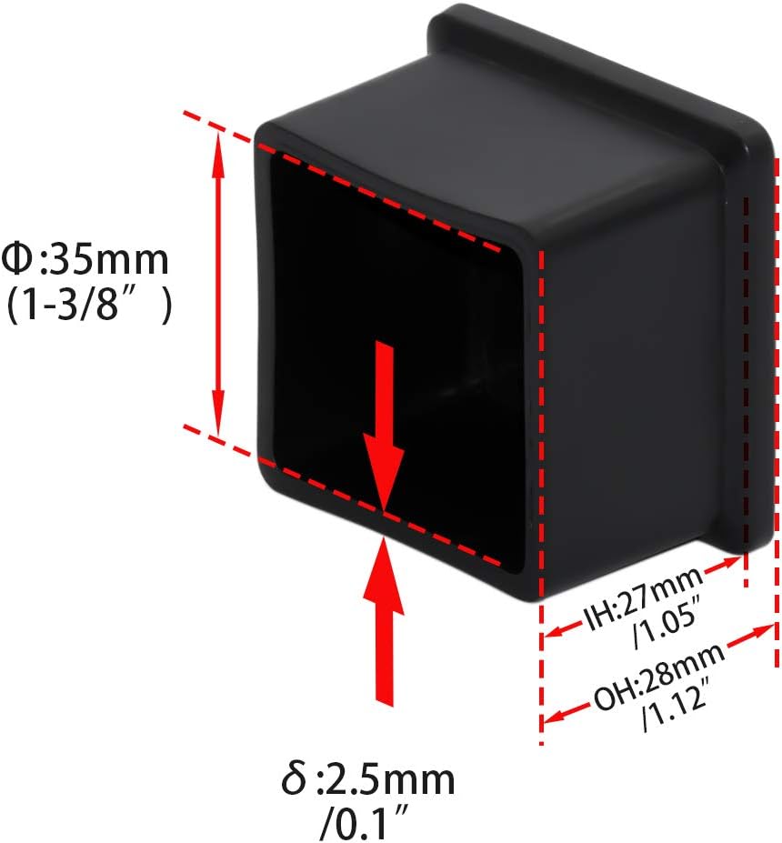 Flyshop Flexible Anti-Scratch PVC Patio Chair Table Leg Caps Tips Floor Protectors Square Furniture Covers, 20pcs, Black, 35 mm x 35 mm, 1-3/8" x 1-3/8"