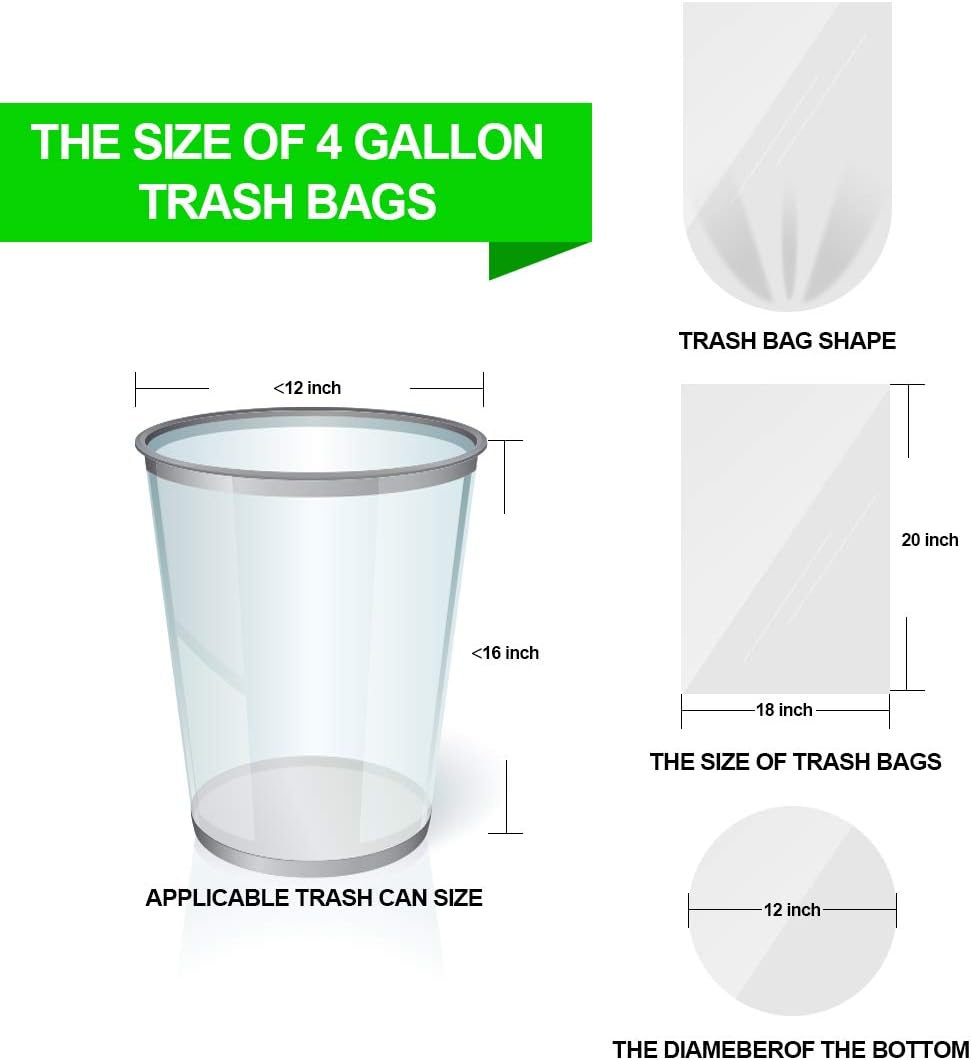 FORID Clear Small Trash Bags - 4 Gallon Garbage Bags Wastebasket Bin Liners 220 Count Plastic Trash Bags for Bathroom Bedroom Office Trash Can
