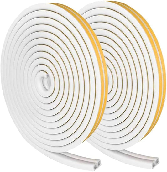 Weather Stripping Seal Strip Tape, Doors Windows Frame Self Adhesive D Type Foam Sealing Tape, 65.6Ft Rubber Soundproof Insulation Cell Foam Stripping, White