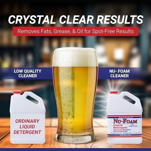 Nu-Foam Liquid Detergent for Bar Glassware – Original Streak-Free Solution - Hand Washing Bar, Tavern, Brewery Supplies - Spotless Serving Glasses - Concentrated- Easy On Hands - 5 gallon Pail