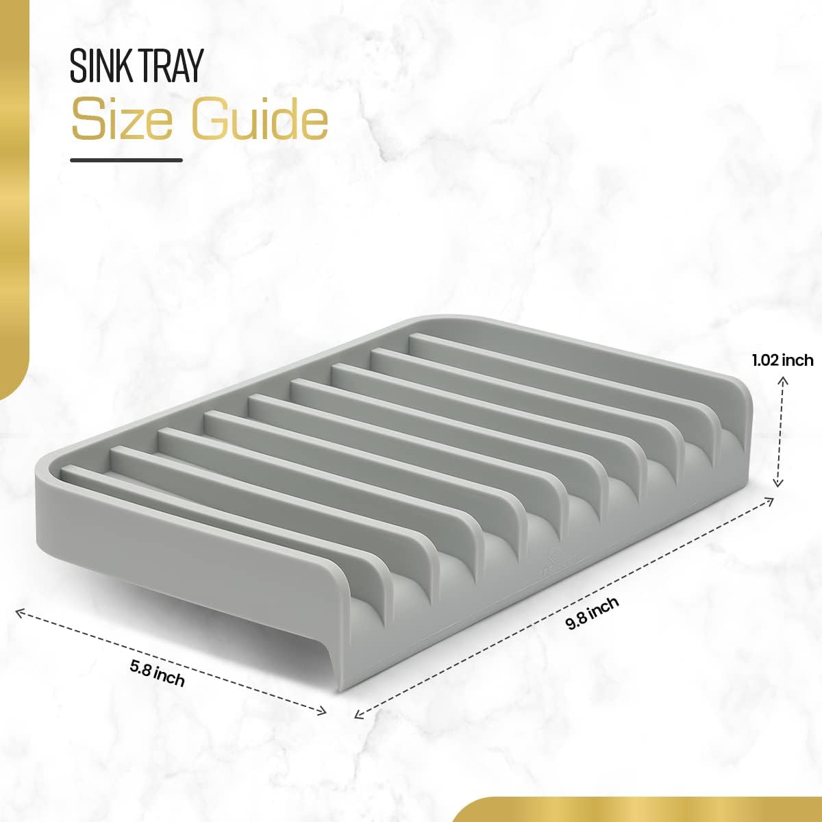 Effilogic Silicone Sponge Holder – Self-Draining Kitchen Sink Organizer, Quick Dry Mat and Counter Protector – Dishwashing Accessories for Sponges, Brushes, and Soap - Large Gray