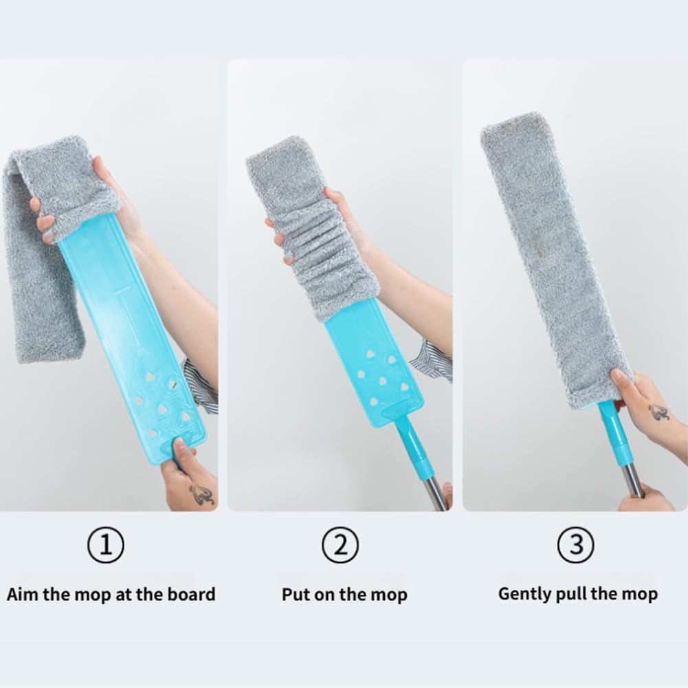 Saker Plus Retractable Gap Dust Cleaning Artifact, Saker Plus Flat Duster for Under Furniture, Reusable Washable Bendable Dusting Wand with Microfiber Dusting Cloths (2PCS)