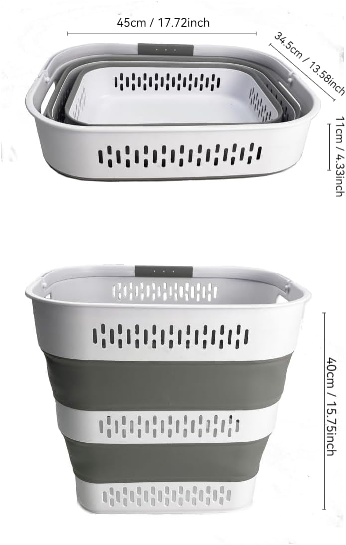 SAMMART 40L (10.5 Gallon) Collapsible Plastic Laundry Basket with Handles - Foldable Pop Up Storage Container/Organizer - Portable Laundry Hamper - Space Saving (1, White/Grey)