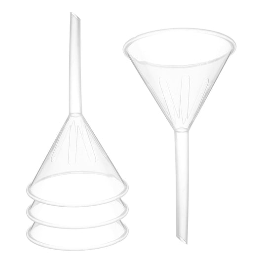 PATIKIL 3.5 Inch Clear Plastic Funnel, 4 Pcs Wide Mouth Multipurpose Transfer Funnel with Long Spout for Filling Water Bottle Liquid Lab Spices Powder Oil