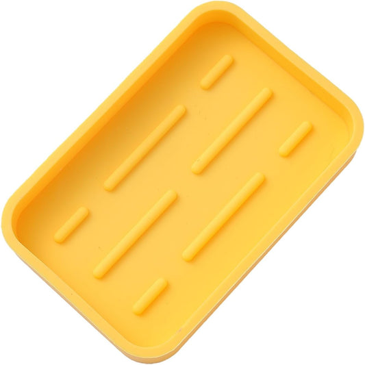 Silicone Kitchen Sink Organizer Tray for Multiple Usage,Easy Clean Sponges Holder for Kitchen Bathroom Counter or Sink,Dish Soap Dispenser,Scrubber,Bottle,Cup Yellow 4.9”x 3.2”