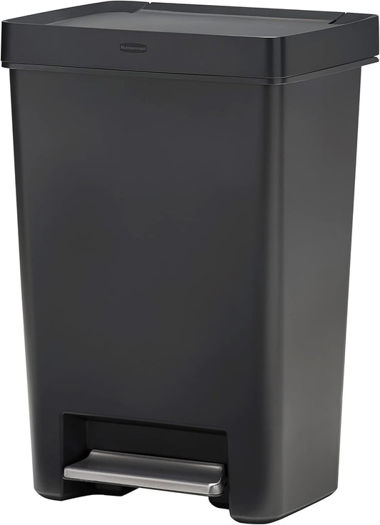 Rubbermaid Premier Series II Step-On Trash Can for Home and Kitchen, with Lid Lock and Slow Close, 12.4 Gallon, Charcoal, for Home/Kitchen/Garage/Apartment/Office