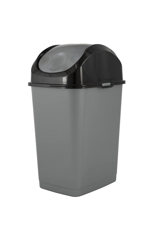 Superio Mini Plastic Trash Can with Swing Top Lid 1.25 Gallon Compact Small Waste Bin Portable Garbage Can for Countertop, Desktop, Make up Vanity, Bathroom, Car, Under Sink, Dorm 5 Qt. (Grey/Black