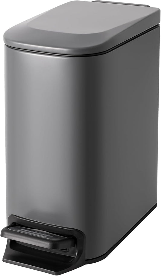 Cesun Small Bathroom Trash Can with Lid Soft Close, Step Pedal, 6 Liter / 1.6 Gallon Stainless Steel Garbage Can with Removable Inner Bucket, Anti-Fingerprint Finish (Gray)