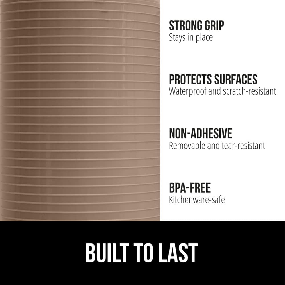 GORILLA GRIP DuraGuard Shelf Liner, Non-Adhesive Cabinet Liners for Kitchen Drawers, Shelves, Refrigerator, Pantry Storage, Bathroom Closet, Durable Waterproof BPA Free Ribbed Plastic, 20x10 Beige