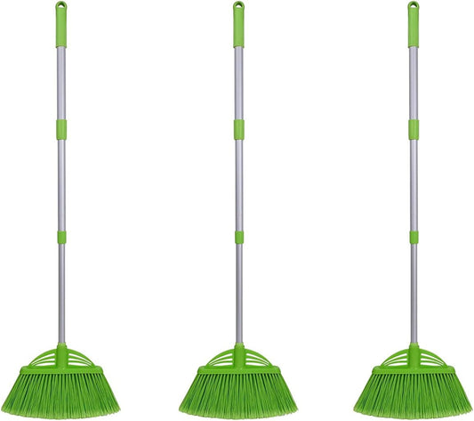 Three-Section Telescopic Aluminum Alloy Rod Long-Handled Broom for Housekeeping Garden Camping Outdoor&Indoor, 3 CPS Green