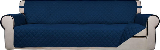 PureFit Reversible Quilted Sofa Cover, Water Resistant Slipcover Furniture Protector, Washable Couch Cover with Non Slip and Elastic Straps for Kids, Dogs, Pets (XX Large, Navy/Navy)