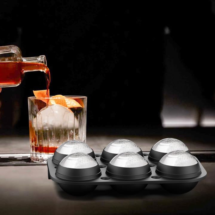 ROTTAY Ice Cube Trays (Set of 4), Sphere Ice Ball Maker with Lid & Large Square Ice Cube Maker for Whiskey, Cocktails and Homemade, Keep Drinks Chilled