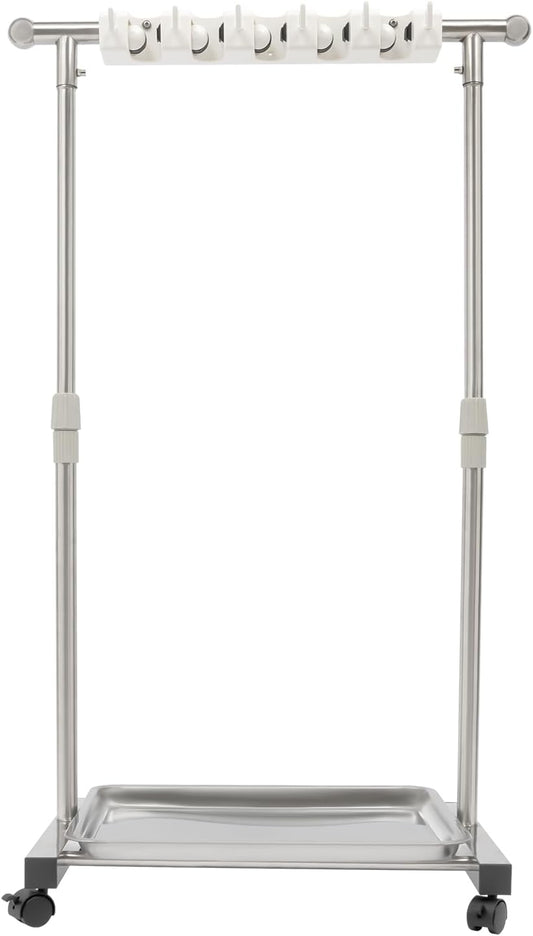 Broom Mop Holder, Movable Put Wet Mops Broom Floor Standing Cleaning Tool Rack 6 Hook and 5 Slots, Stainless Steel Cleaning Supplies Organizer for Home Schools Hospitals Factories Hotels Restaurant