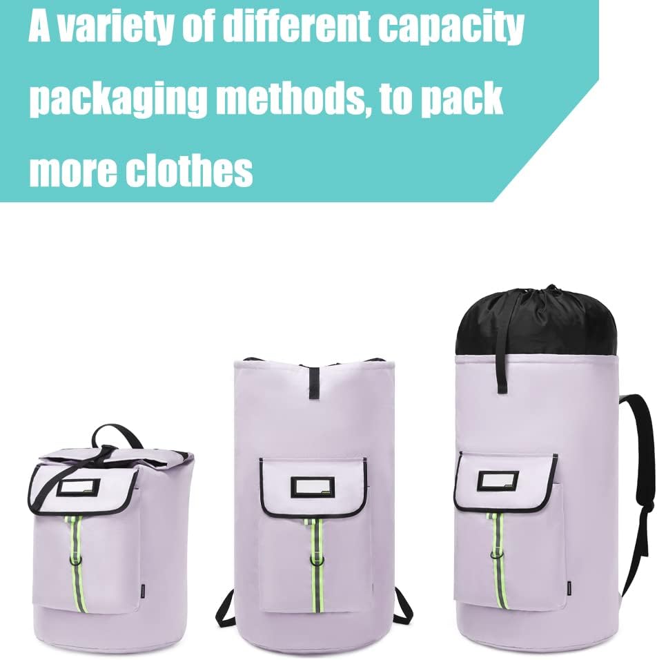 laundry bag backpack,extra-large heavy duty laundry bags,laundry backpack for college students,drawstring closure (Light purple laundry bag backpack)