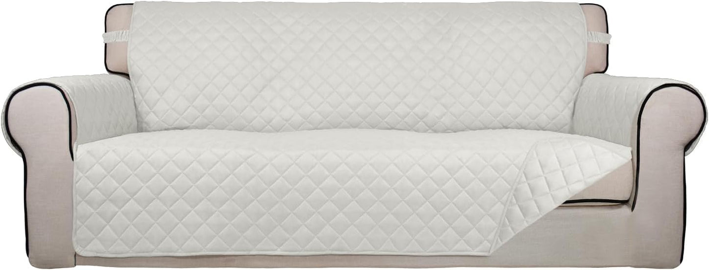 PureFit Reversible Quilted Sofa Cover, Water Resistant Slipcover Furniture Protector, Washable Couch Cover with Non Slip and Elastic Straps for Kids, Pets (Oversized Sofa, Ivory/Ivory)