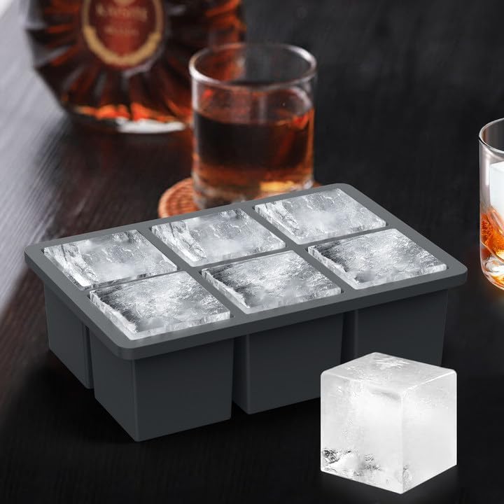 ROTTAY Ice Cube Trays (Set of 4), Sphere Ice Ball Maker with Lid & Large Square Ice Cube Maker for Whiskey, Cocktails and Homemade, Keep Drinks Chilled