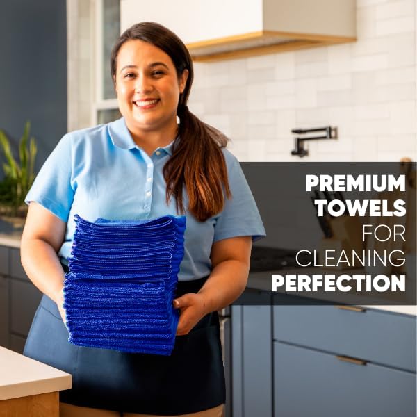Microfiber Wholesale 12" x 12" MW Pro Multi-Surface Cleaning Cloths Dark Blue - 12 Pack | Premium Microfiber Towels for Cleaning Glass, Kitchens, Bathrooms, Automotive, Supplies & Products