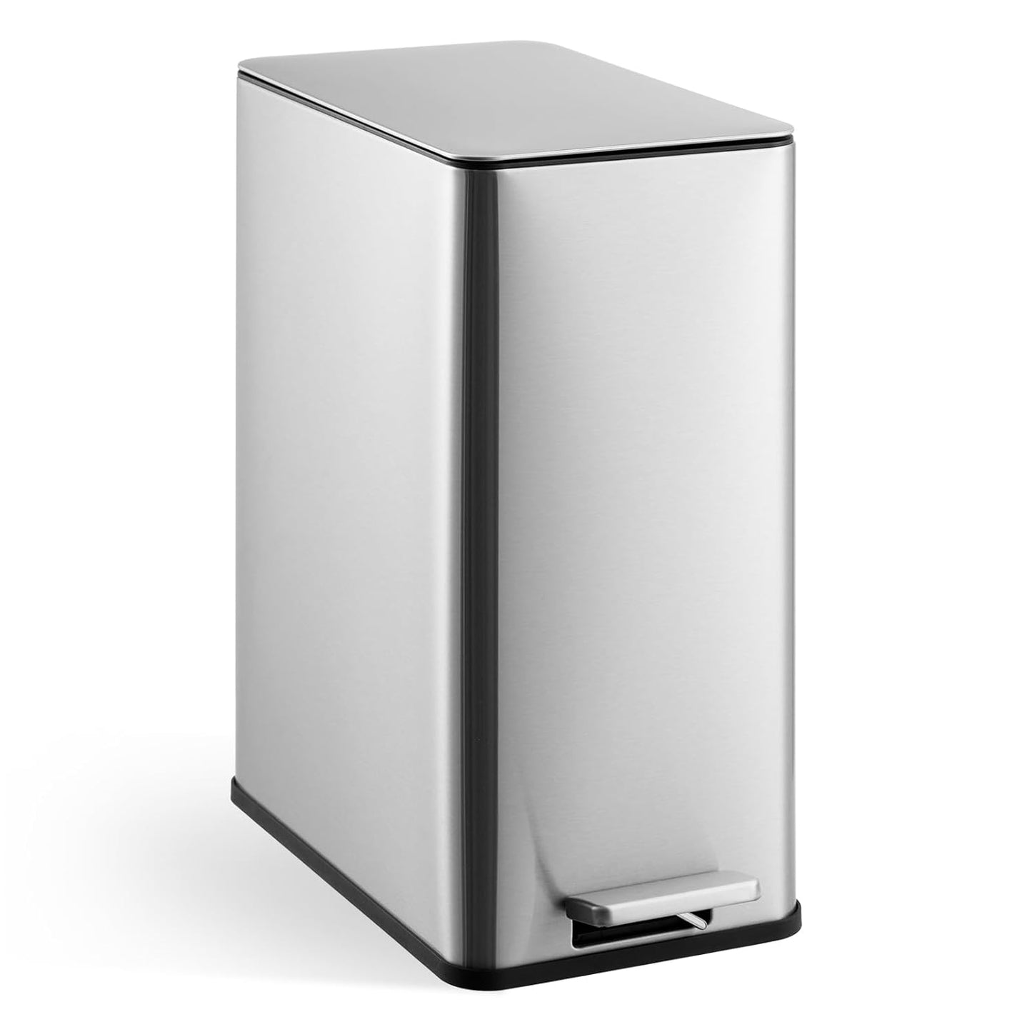 GarveeHome 4 Gallon Step Trash Can, 15 Liter Stainless Steel Rubbish Bin with Removable Inner Bucket, Rectangle Slim Garbage Can with Soft-Close Lid for Bathroom, Living Room, Office, Silver