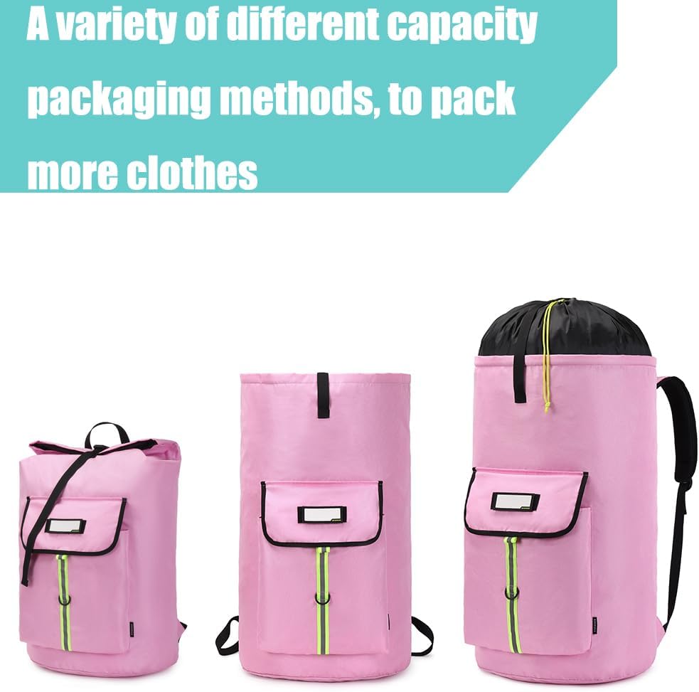 laundry bag backpack,extra-large heavy duty laundry bags,laundry backpack for college students,drawstring closure (Light Pink Laundry Bag)