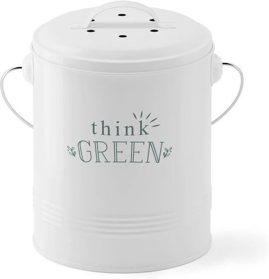 Barnyard Designs Compost Bin for Kitchen Counter - 1.2 Gallon Countertop Composter with Extra Smell-Absorbing Filters and Inner Bucket for Easy Cleaning - Food Waste Bin for Kitchen with Lid (White)