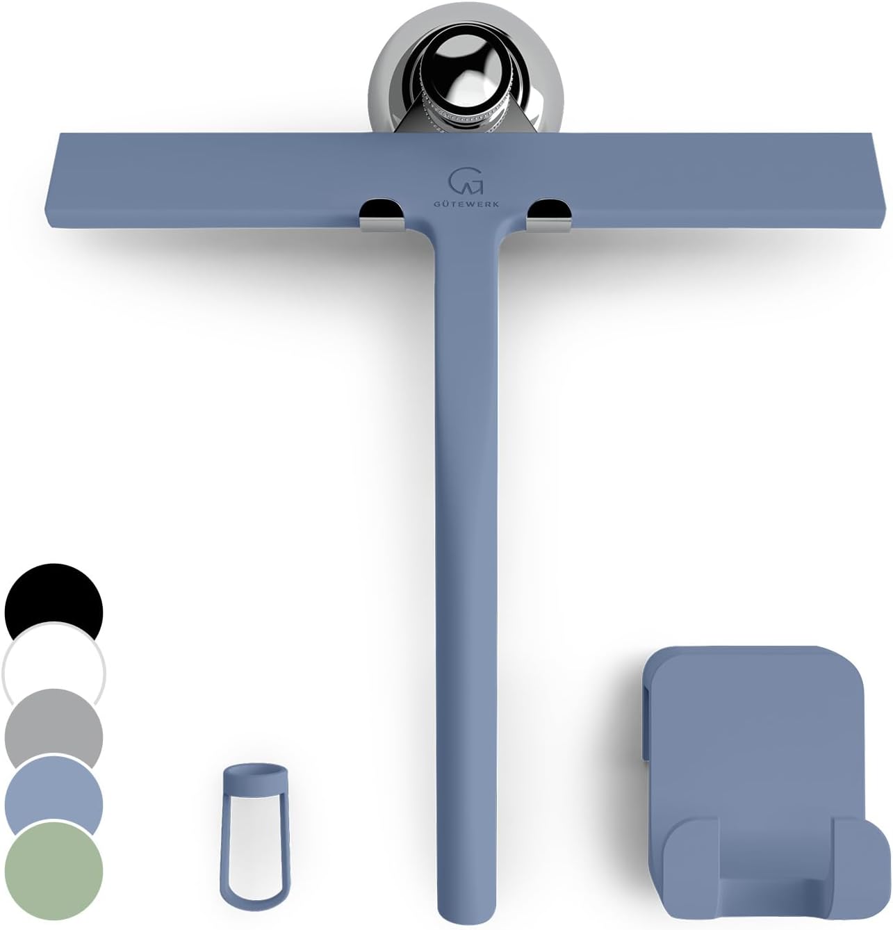 GÜTEWERK Shower Squeegee for Glass Doors, Silicone Window Squeegee, Bathroom and Glass Cleaning - Blue - 9 Inch