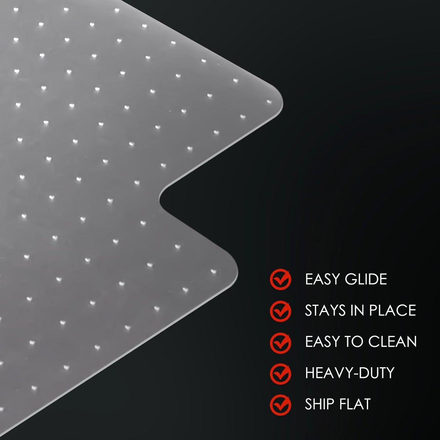 Kuyal Office Chair Mat for Carpet, 45x53 Clear Heavy Duty Computer Chair Mat with Lip, Under Desk Protector Carpeted Floors Mat, Easy Chair Movement,Ship Flat