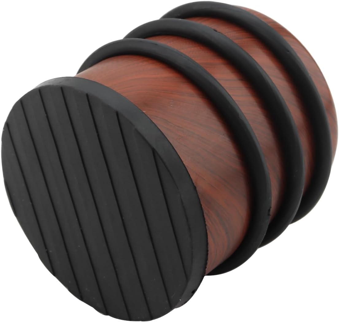 KINJOEK 4 PCS 1KG Heavy Duty No Drill Door Stopper, Stainless Steel Door Stop, Surrounded with Protective Rubber Bands Anti-Slip Door Wedge for Office, Home, Garage, Laundry Door, Brown Te