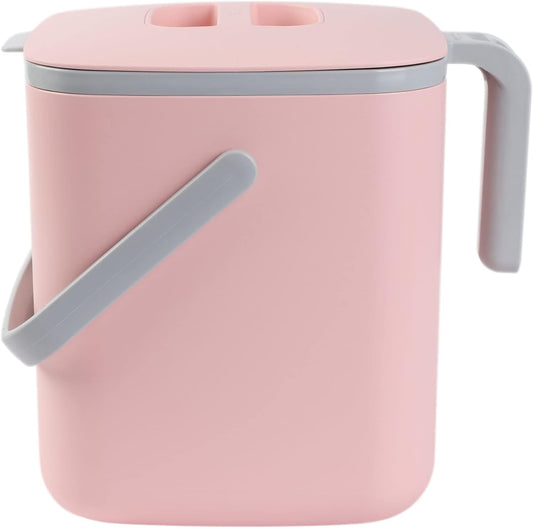 BLUE GINKGO Kitchen Compost Bin [5L / 1.32 GAL] – Filter-Free, Odor-Tight Countertop Food Waste Pail with Handles (Made in Korea, Pink)