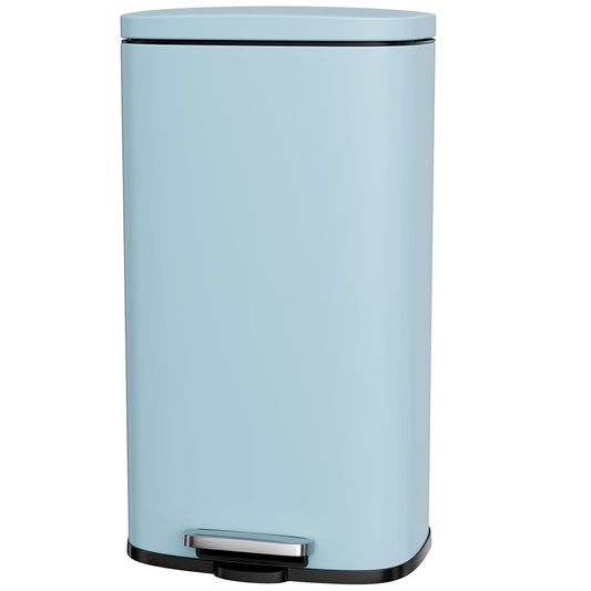 AthLike Trash Can, Stainless Steel Kitchen Garbage Can, Step Waste Bin with Hinged Lid and Removable Inner Bucket, Soft-Close, Dustbin for Bathroom Bedroom Living Room Home (Tide Pool Blue, 8 Gal)