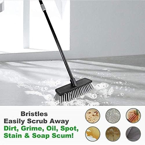 Floor Scrubbing Brush Stiff Bristles with 49.6 inches Telescopic Long Handle, Yard Brush Concrete Broom for Cleaning Garden, Patio Bathroom, Kitchen, Garage, Deck, Tile, Marble, Stone, Wood Floors