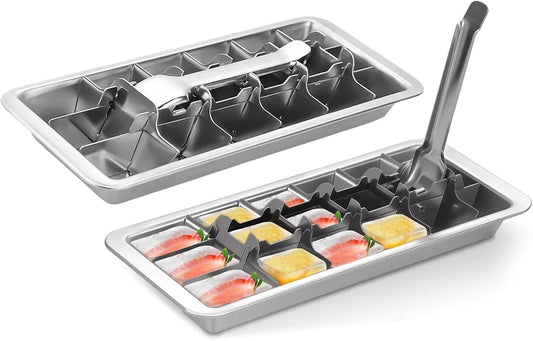 2 Pcak 18-Slot Ice Cube Trays Stainless Steel - Professional Heavy Duty Metal Icecube Mold, Non-Toxic Freezer Tray with Lever Release, Bar & Kitchen Use, Send Goods from Local Warehouse