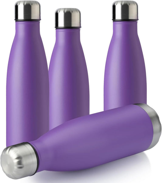 MEWAY 17oz Sport Water Bottle 4 Pack Vacuum Insulated Stainless Steel Leak-Proof Double Wall Cola Shape Water Bottle,Keep Drinks Hot & Cold(Purple,4 Pack)