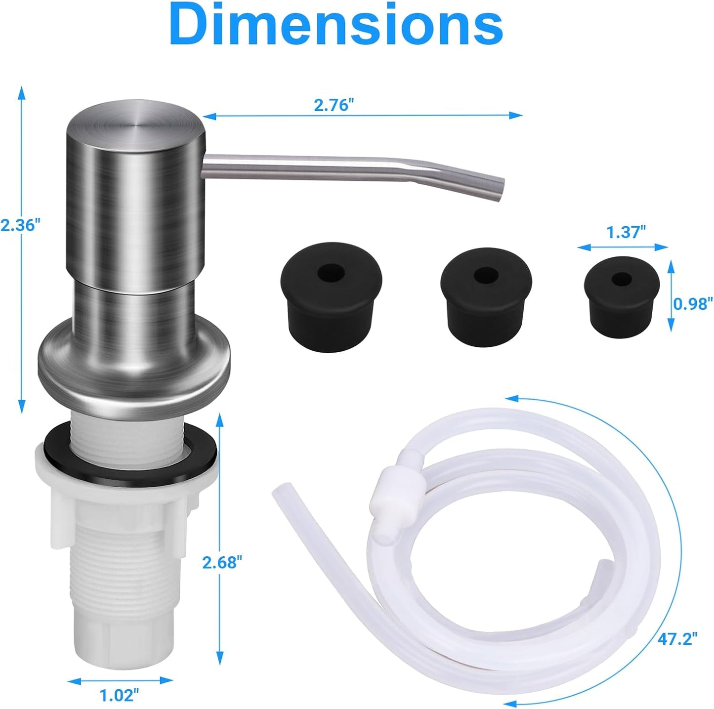 Soap Dispenser Kitchen Sink, Sink Soap Dispenser, 47" Extension Tube kit, Dish Soap Dispenser Pump, No Need More Refills (Brushed Nickel)