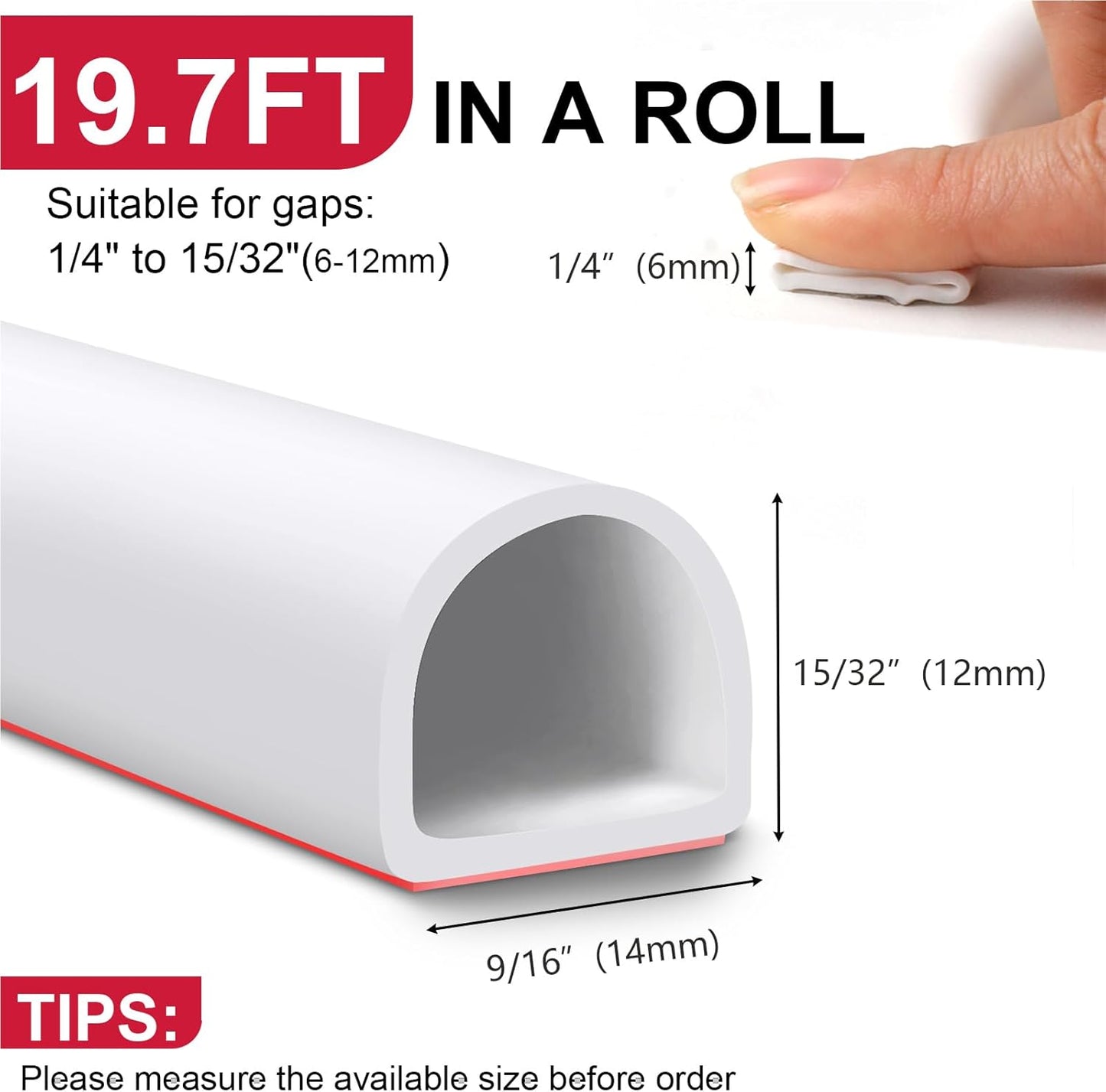【New Upgrade】 Silicone Door Weather Stripping Door Seal Strip, 19.7 Feet Self-Adhesive D-Shape Door Insulation Strip for Door Frame& Window Seal Large Gaps, Easy to Cut & Install