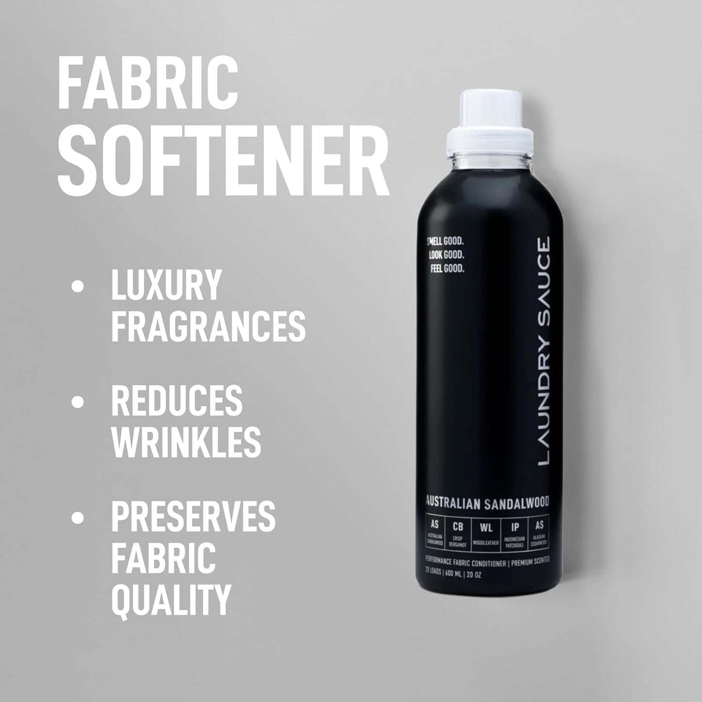 Laundry Sauce - Laundry Fabric Softener (Australian Sandalwood) Luxury Fragrance, Softens & Preserves Fabric, Reduces Wrinkles, 19 Fl Oz