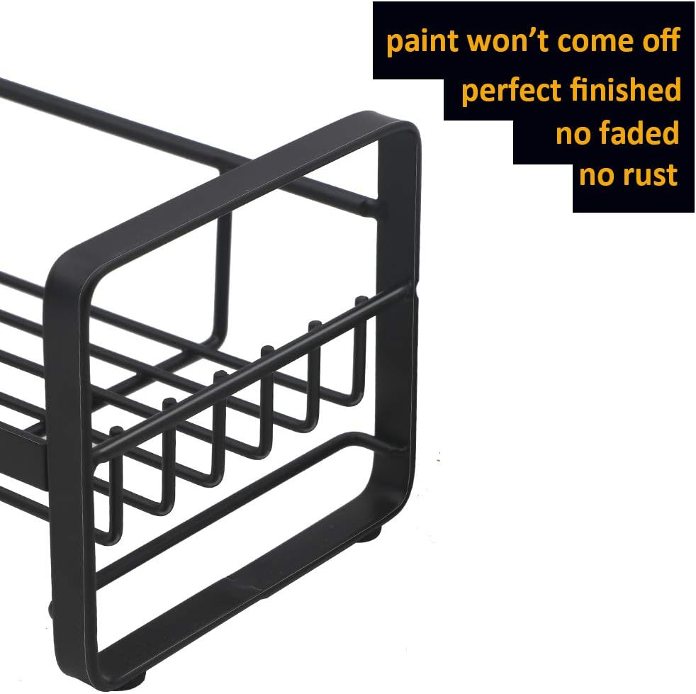 Sponge Holder with Drain Pan - Kitchen Sink Organizer - Sink Caddy Holder - Sink Tray - Soap Holder - Stainless Steel (Black)