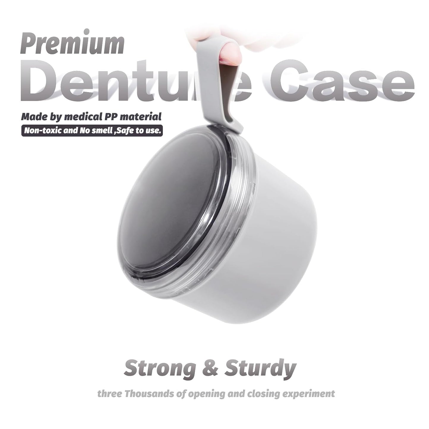 Large Denture Bath Cup No Leak Denture Case Retainer Cleaner Case Complete Cleaning Care Denture Clear and Retainer Denture Holder for Soaking (grey)