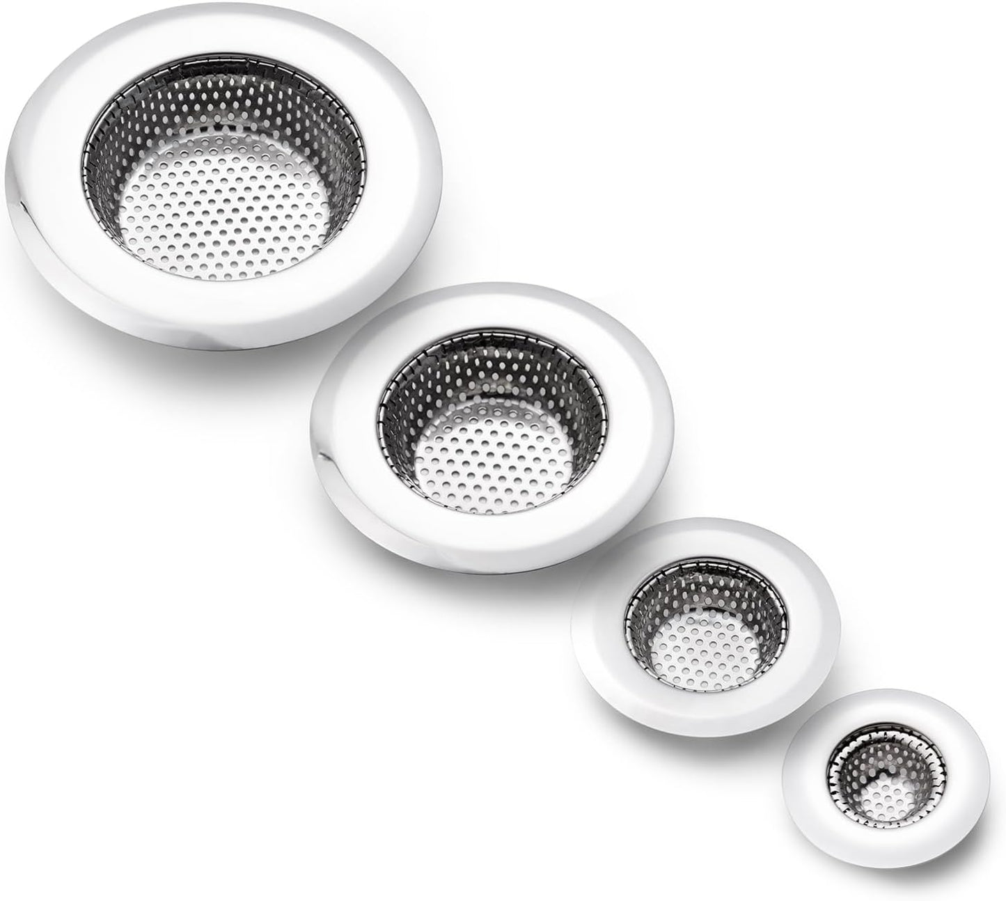 4 Pack Heavy Duty Stainless Steel Kitchen Sink Drain Strainer, Bathroom Hair Catcher Shower Drain Cover, Sink Tub Drain Stopper, Wash Basin Floor Drain, 2.1 to 4.5 Inch Diameter Rim