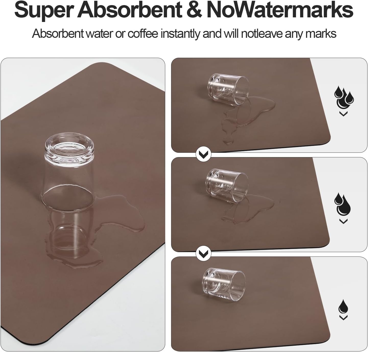 Dish Drying Mat for Kitchen Counter | Coffee Bar Mat for Countertops | Heat Resistant Drainer Mat with Non-slip Rubber Backed | Hide Stain Kitchen Absorbent Draining Mat | Brown 16"x24"