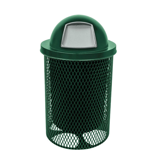 COATEDOUTDOORFURNITURE RDT-TXTGRN Heavy Duty 32 Gallon Round Trash Receptacle, Liner Included, Textured Green with Textured Green Steel Dome Top, Made in America