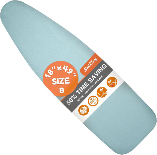 Extra Wide Ironing Board Cover and Pad,18X49 Reflective Silicone Ironing Board Cover, Resist Scorching and Staining,4 Fasteners, Elastic Edges, Protective Scorch Mesh Cloth,18X49in Blue