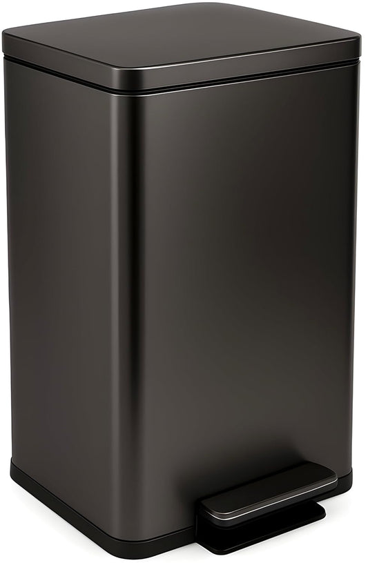 SIMPLI-MAGIC 13.2 Gallon (50L) Step Trash Can – Kitchen Garbage Can with Slow-Close Lid – Odor Control, Hands-Free, Easy to Clean, Brushed Stainless Steel